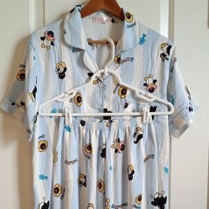 Light Blue Cartoon Print Two-Piece Pajama Set